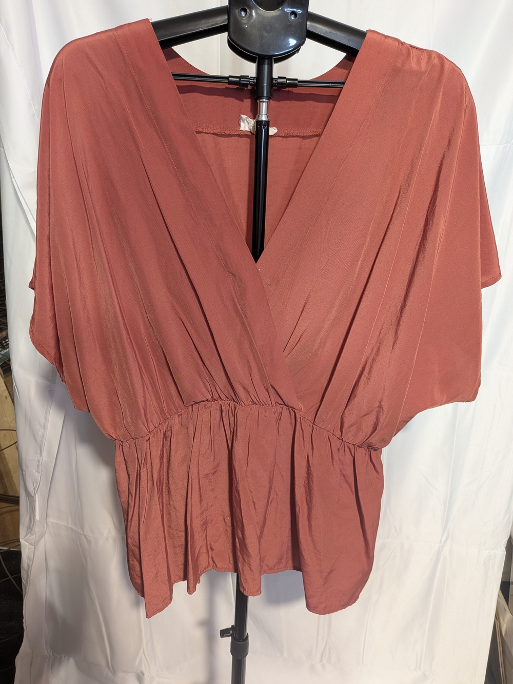 Surplice Flutter-Sleeve Blouse in Terracotta